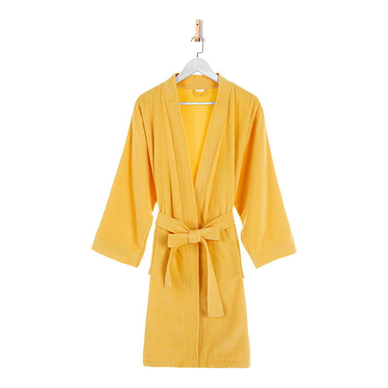 棉质黄色毛圈布浴室浴袍